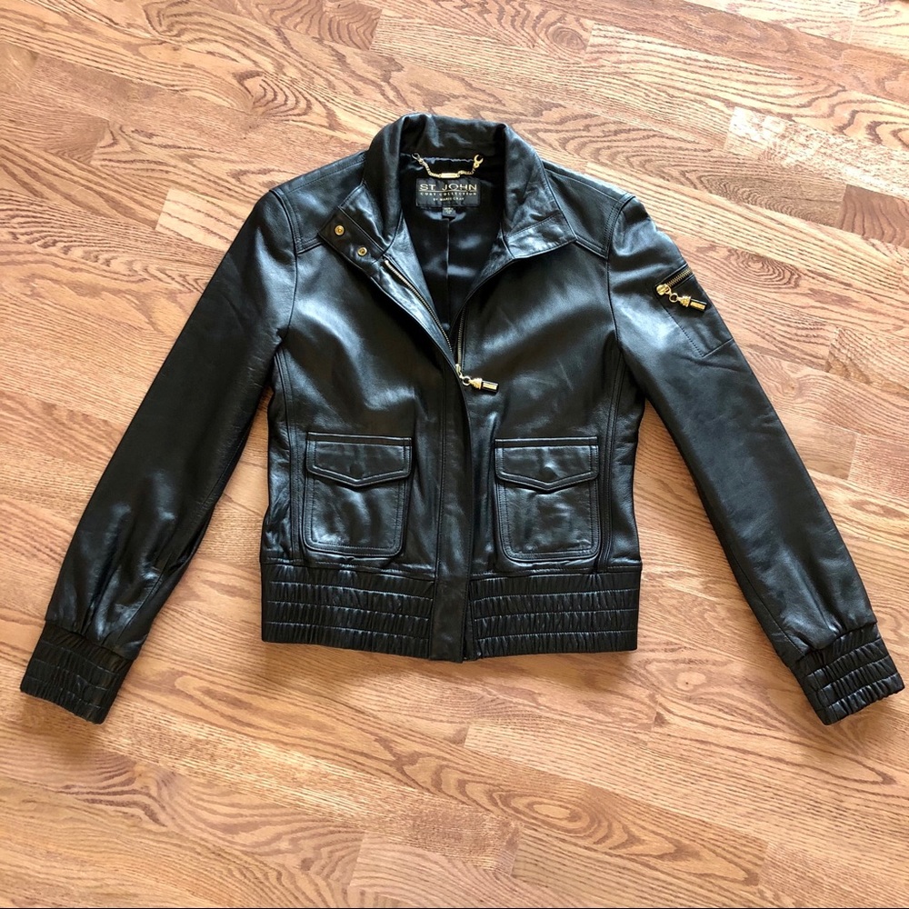 St. John Collection Soft Leather Moto Jacket XS